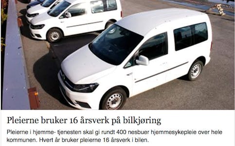 BILBRUK: Raumnes regnet ut hvor mye tid pleierne bruker bak rattet. (Skjermdump fra Raumnes' Facebook-side)