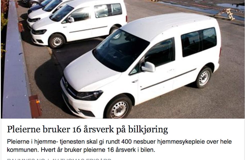 BILBRUK: Raumnes regnet ut hvor mye tid pleierne bruker bak rattet. (Skjermdump fra Raumnes' Facebook-side)