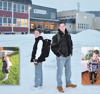 Eva S. Winther i Saltenposten har møtt tiendeklassinger som forteller om det vanskelige valget av videregående utdanning. Her er to av tiendeklassingene med bilder fra første skoledag for snart ti år siden. 