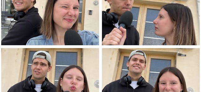 FIRDAPOSTEN: Sommarvikarane Andreas Sørland og Dina Bovim har laga podkastserien «Ungdomsalibiet». Foto: Ungdomsalibiet